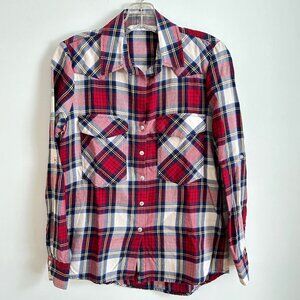 Zara woman made Turkey Premium Denim Collection 100% cotton Plaid SNAP Blouse XS